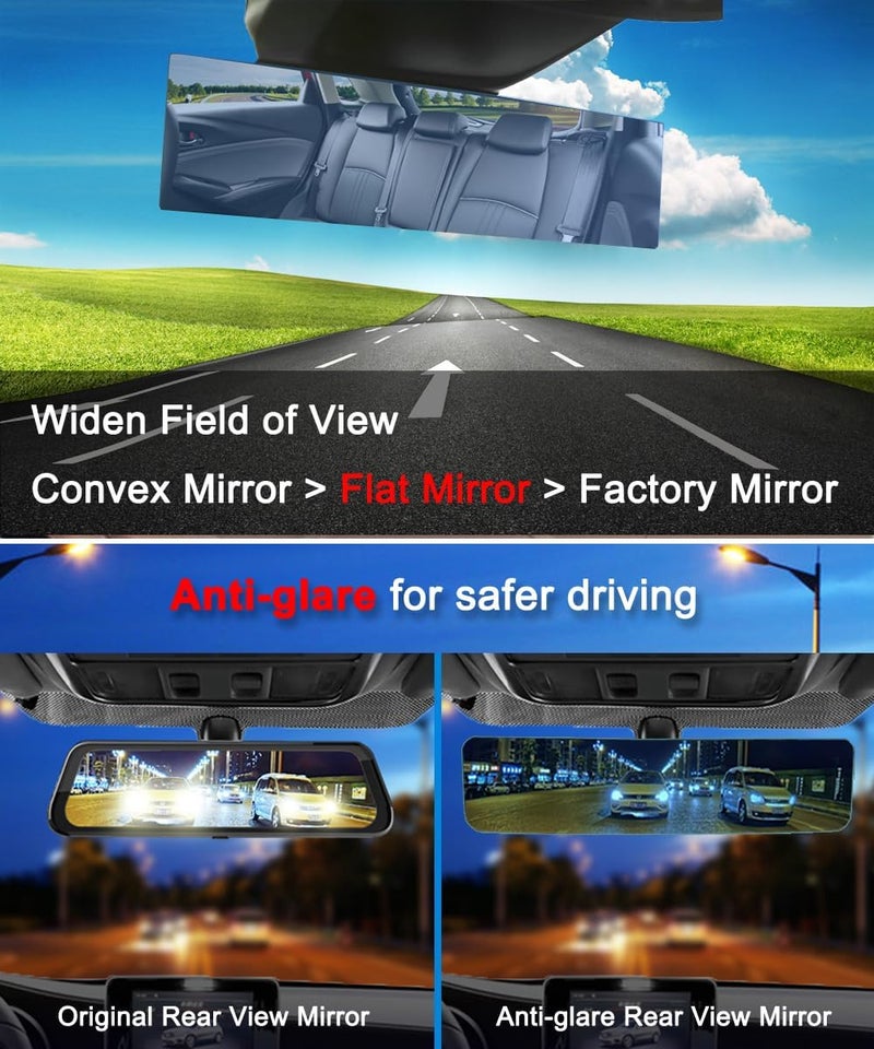 SkycropHD Frameless Anti Glare Rear View Mirror Interior Panoramic Wide Angle Mirror Eliminate Blind Spots for Car SUV Truck – Flat,11.8in (Blue) - Image 3